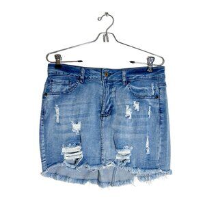 Ocean Drive Ella Vintage Wash Distressed Denim Mini Skirt - Sz 9